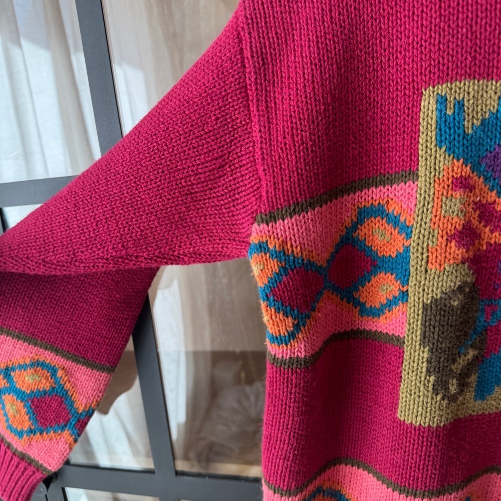 Vintage 90s PASTA chunky Knit Sweater Ramie Cotton butterfly Pullover colorful - Picture 9 of 11